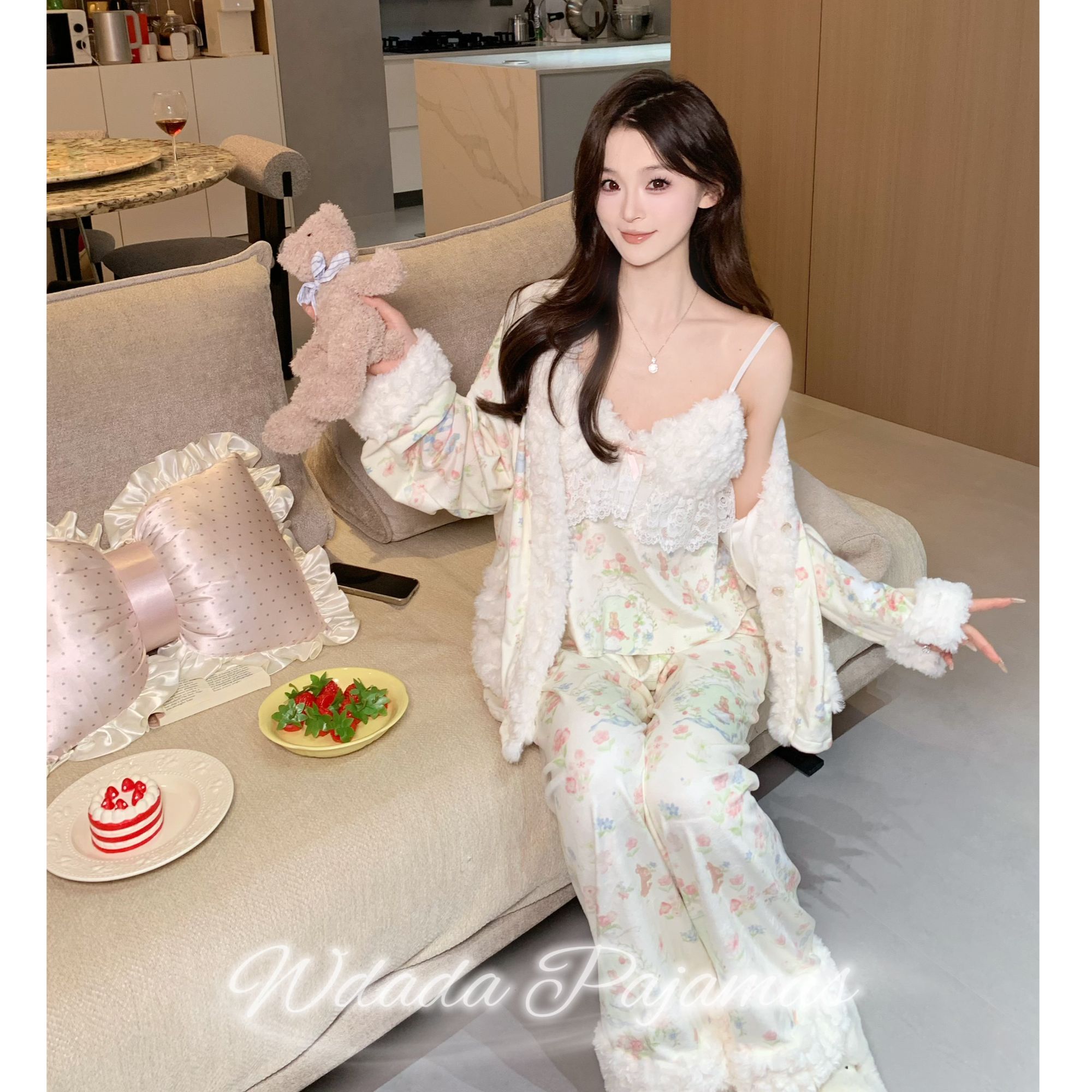 【花园兔兔】2025秋冬爆款双面海岛绒女吊带开衫加厚保暖长袖睡衣