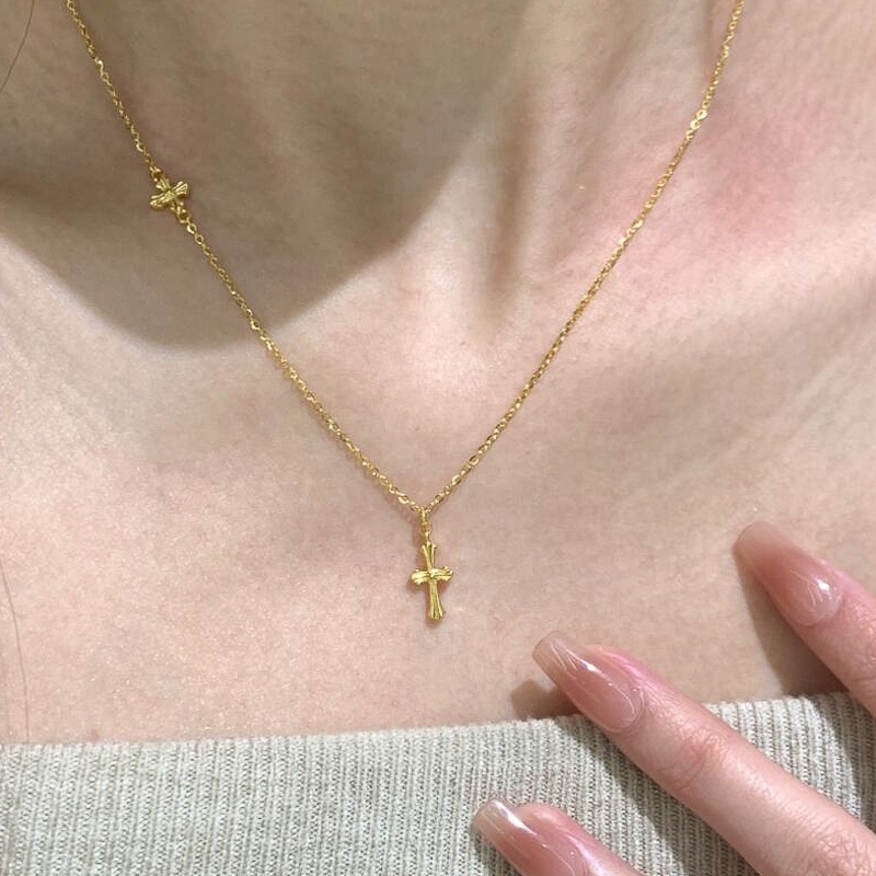 铜合金项链 古法金色十字架项链女时尚小众设计高级感百搭锁骨链