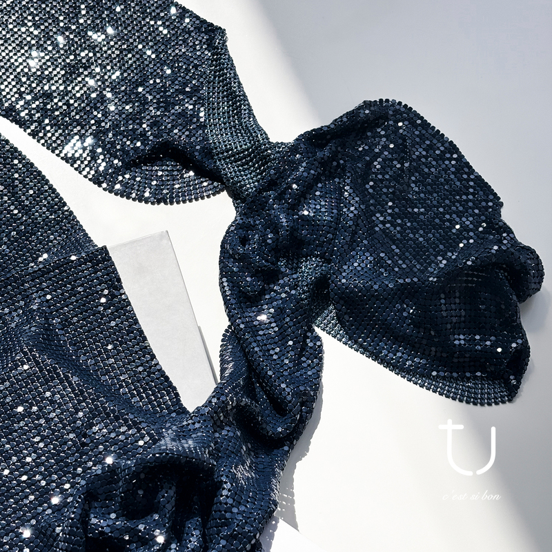 TU网红女装蓝色百搭气质飘带2025夏季新款金属设计感发带时尚