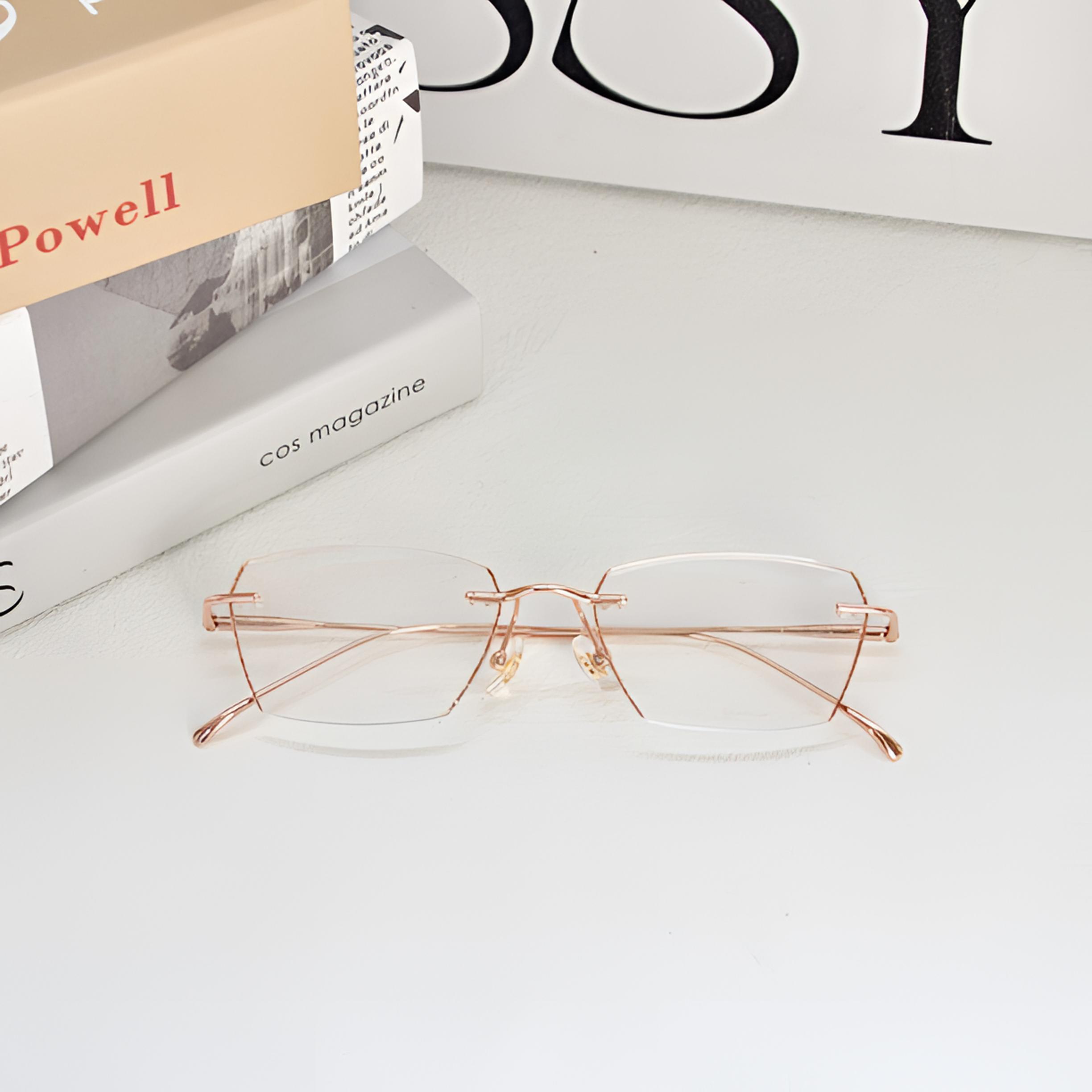 【可配镜】12号［玫糖细闪］知性御姐超轻纯钛无框近视眼镜素颜神器