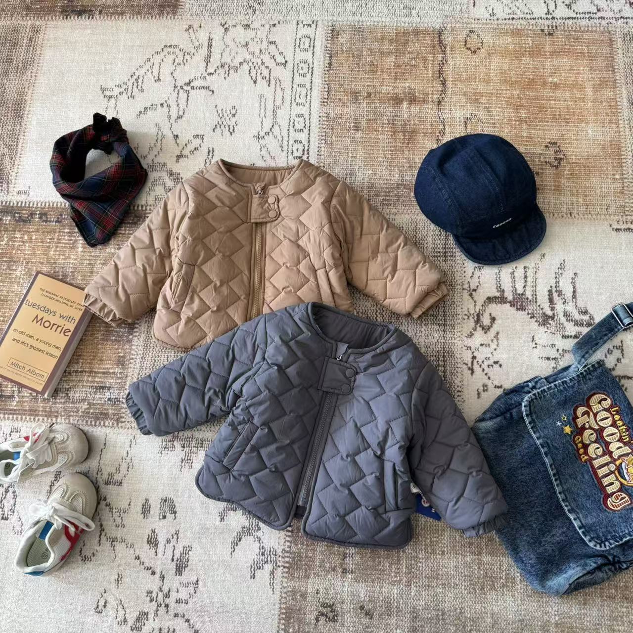 儿童秋冬纯色绗棉加绒棉服H2519