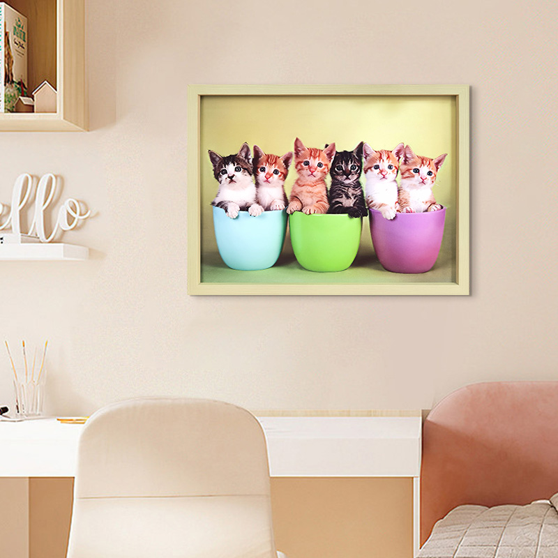简约装饰画高清3D渐变立体画走廊过道背景墙挂画bj085小猫3040