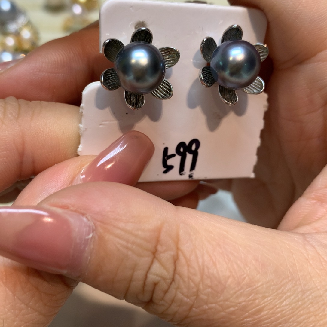 海水珍珠耳饰银S925镶嵌