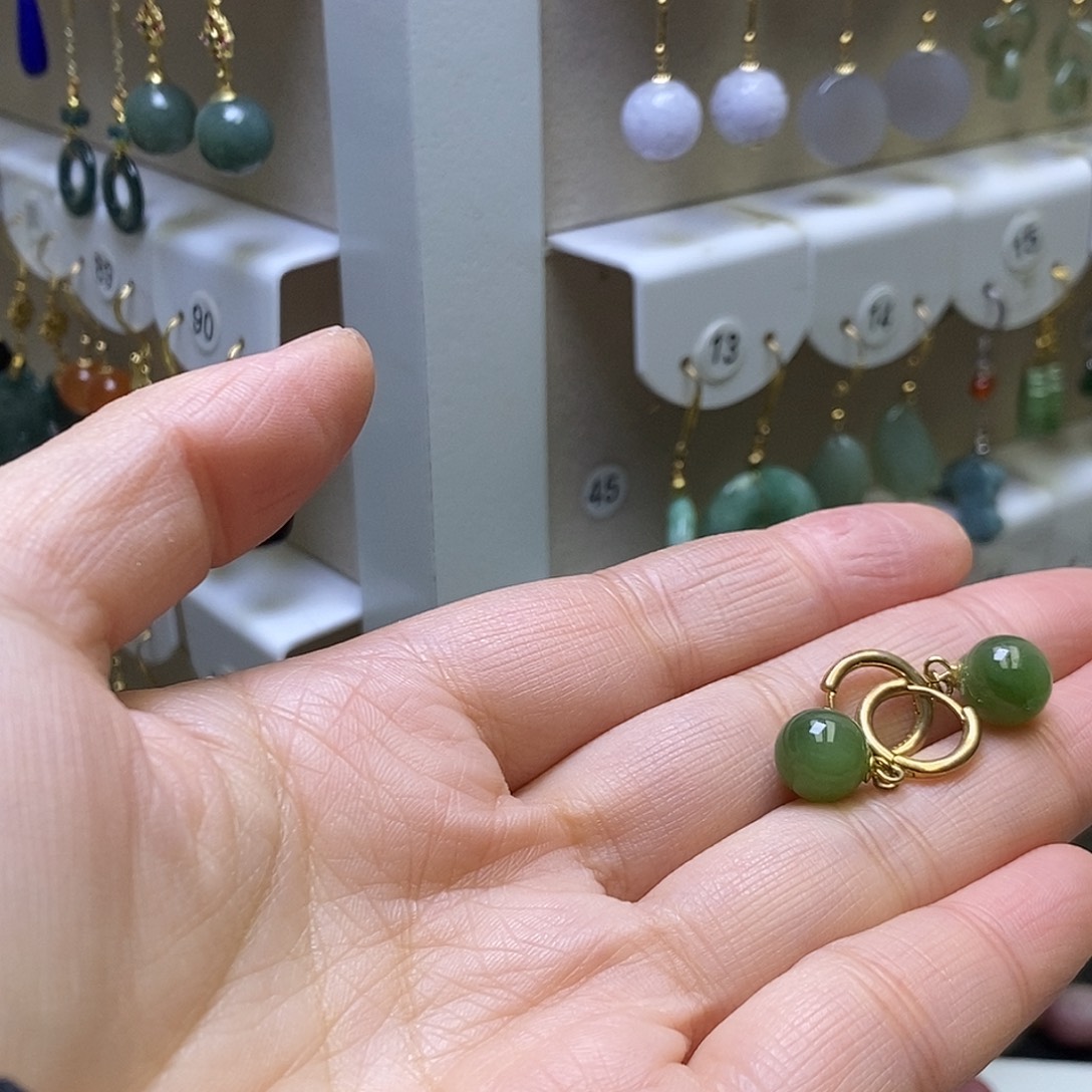 和田玉银S925镶嵌耳饰