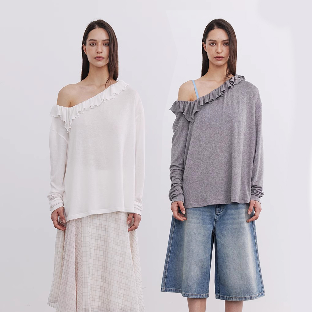 UHOO WU 纯色异形领花边针织衫25年春夏TPO317141/17142——680