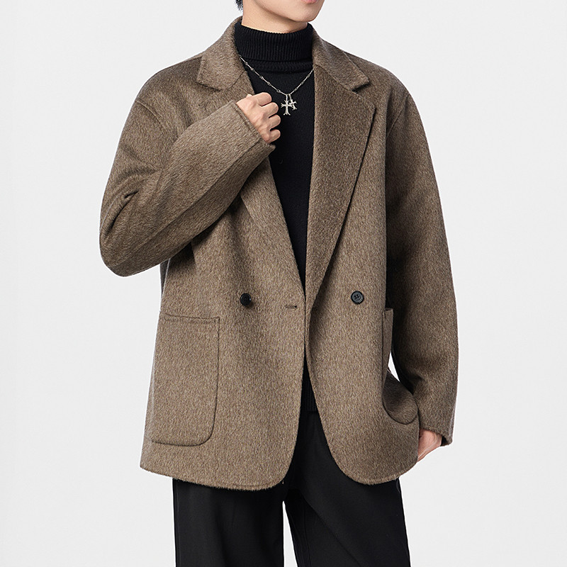 町纶100%纯羊毛宽松版老钱风双面呢中长款西装外套高端气质秋冬季