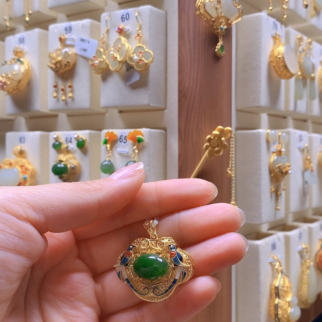 和田玉颈饰银S925镶嵌