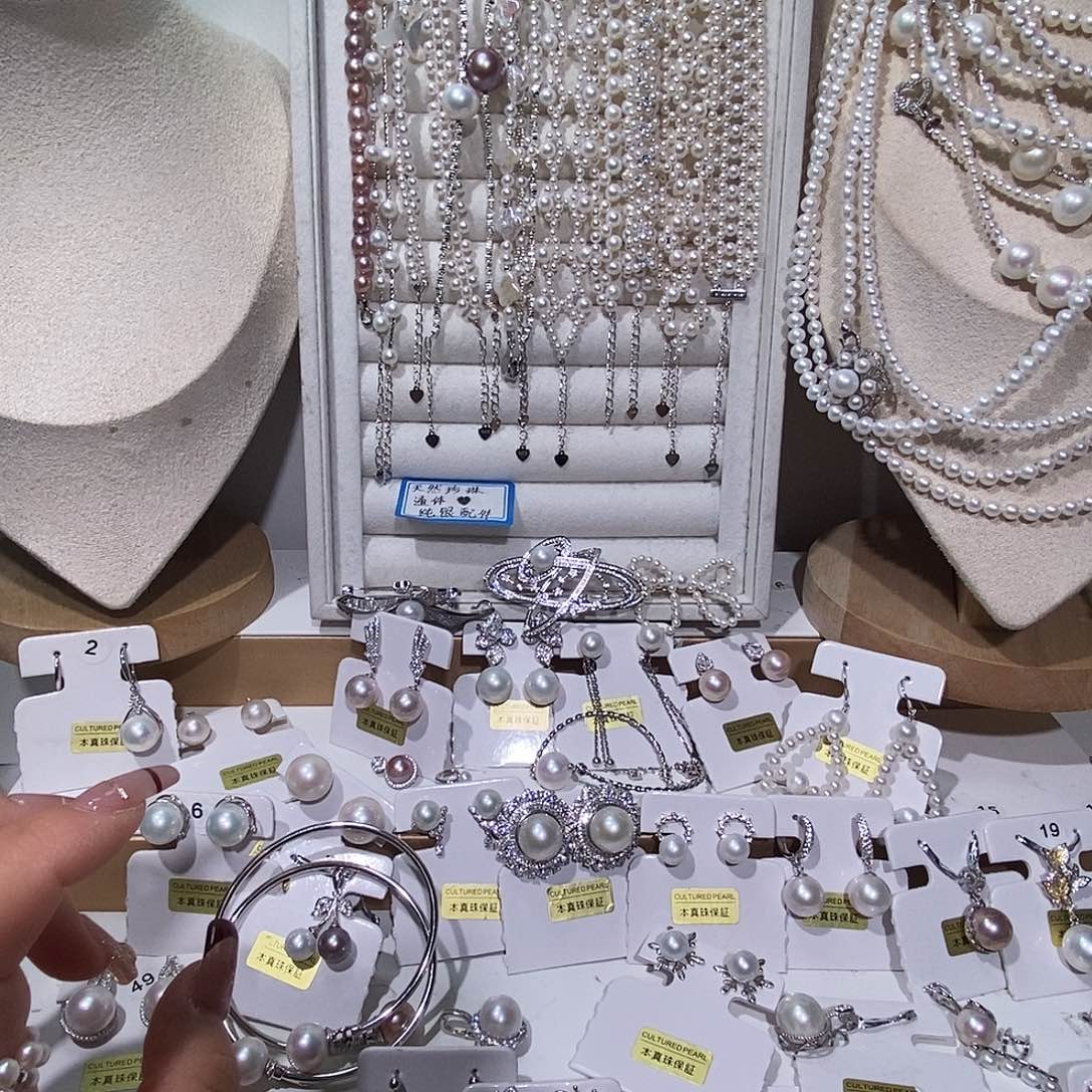 翠***花淡水珍珠耳饰银S925镶嵌