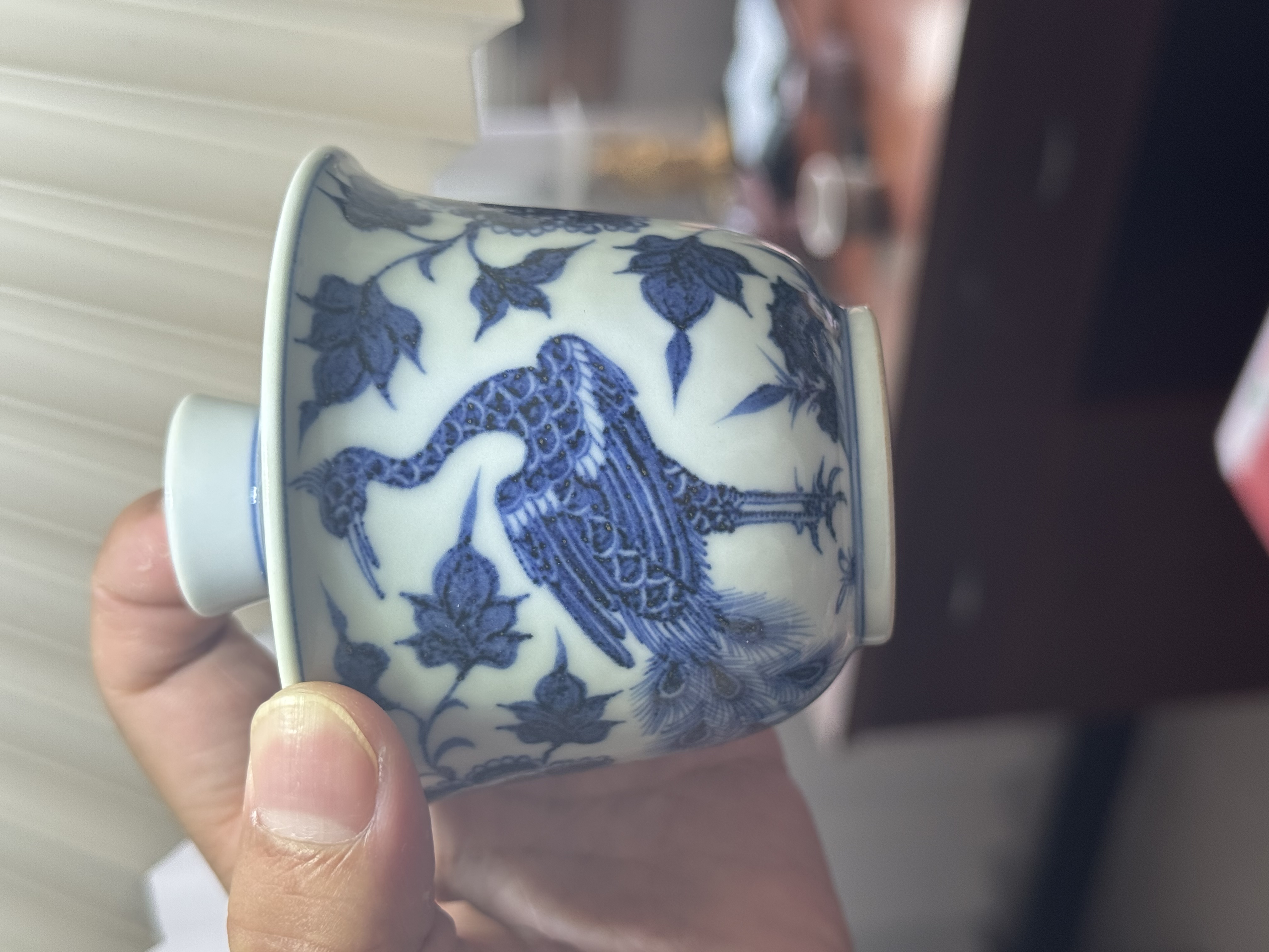 造物山房釉下青新品孔雀牡丹盖碗缠枝青花瓷小盖碗茶杯陶瓷茶具