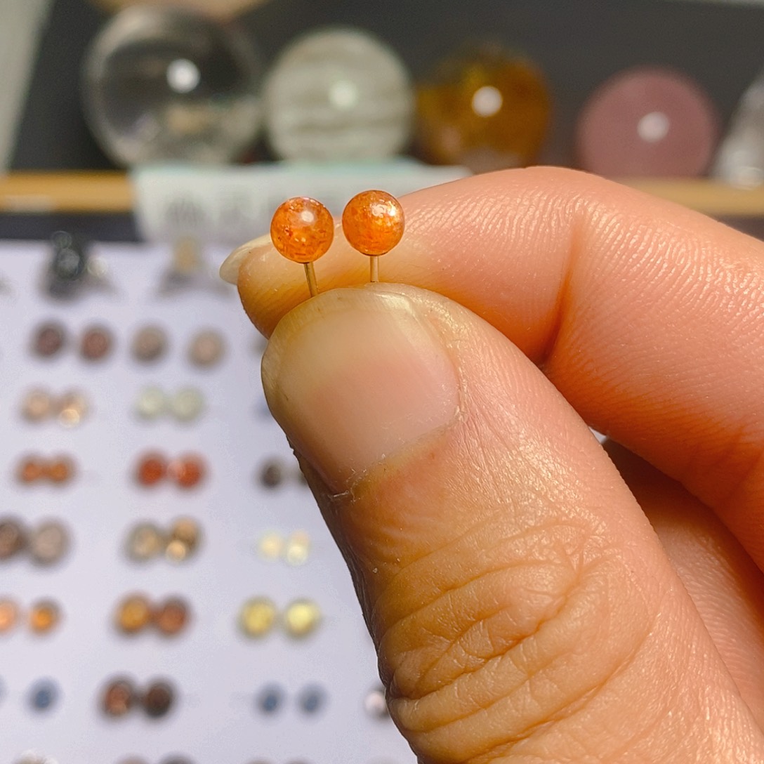 水晶耳钉银S925镶嵌高***作金太阳耳钉4.7mm