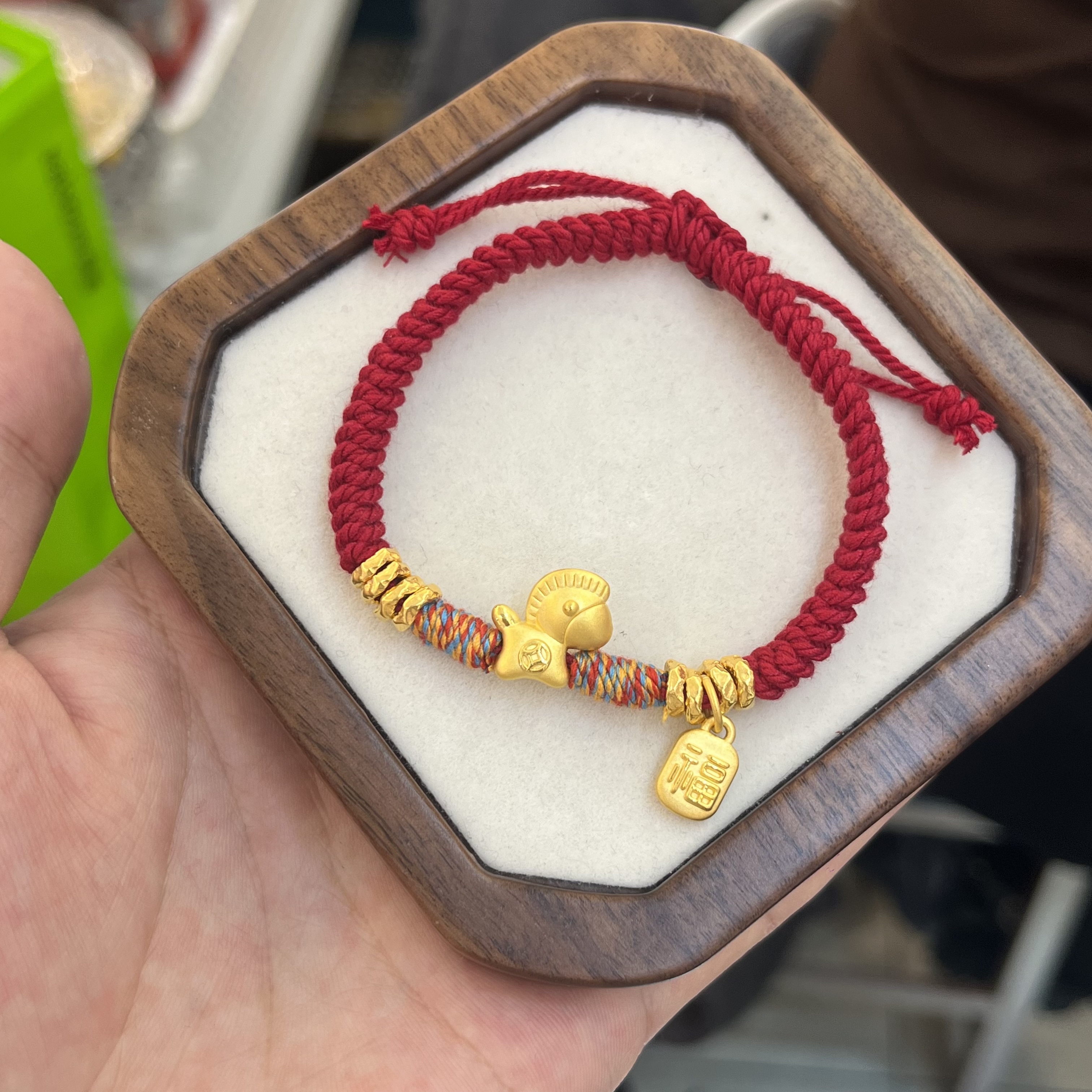 足金999马生肖可爱马金珠编绳手链转运珠本命年红