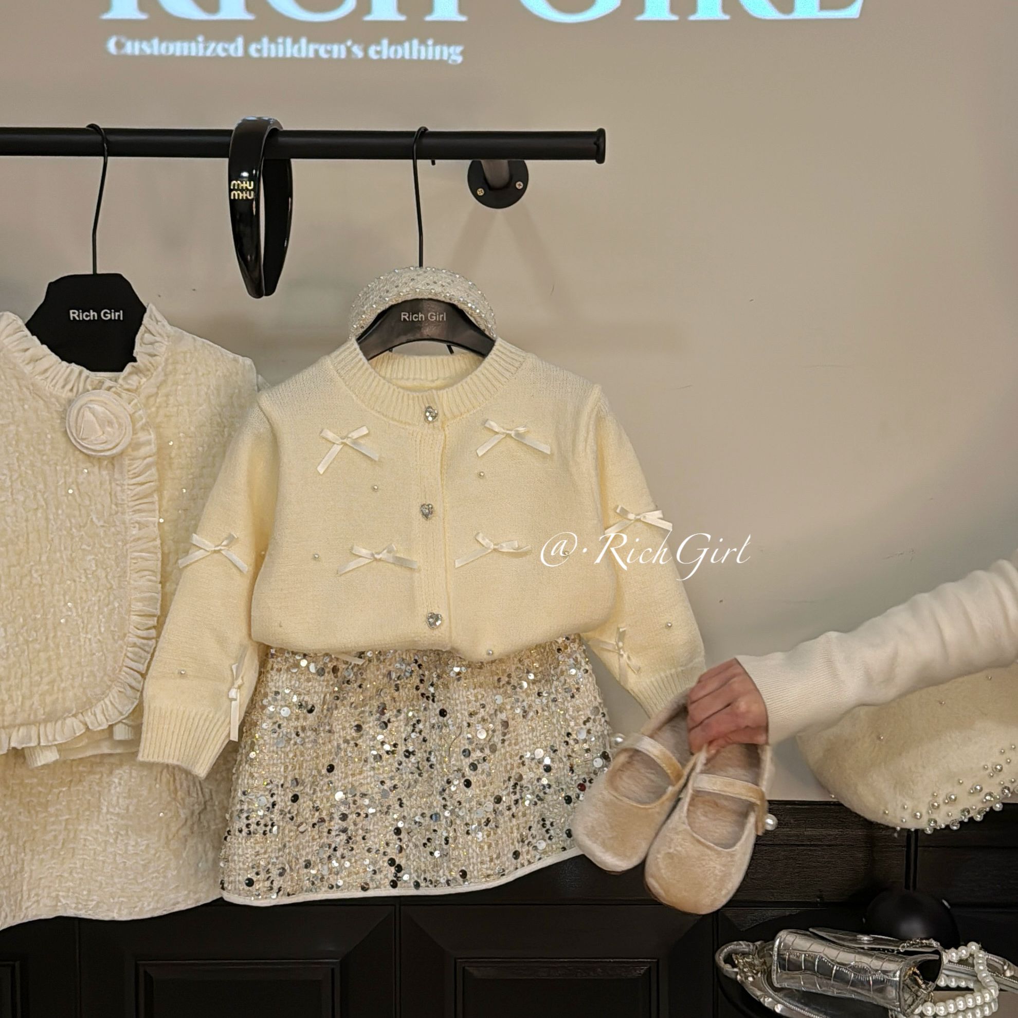 现货【Richgirl定制】奈雪千金·女童小香风重工毛衣短裙套装
