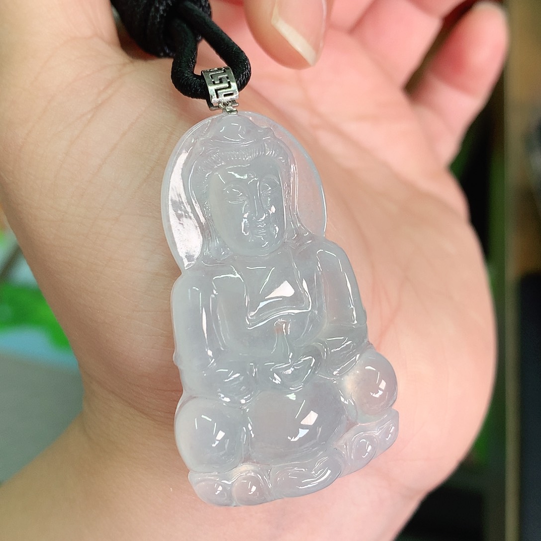 翡翠颈饰18K金镶嵌玲**✨冰胶观音46*27.8^6