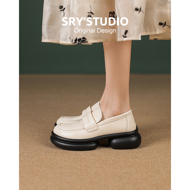 CZ6905牛皮时尚厚底乐福鞋2025春季新款英伦风女士百搭气质小皮鞋