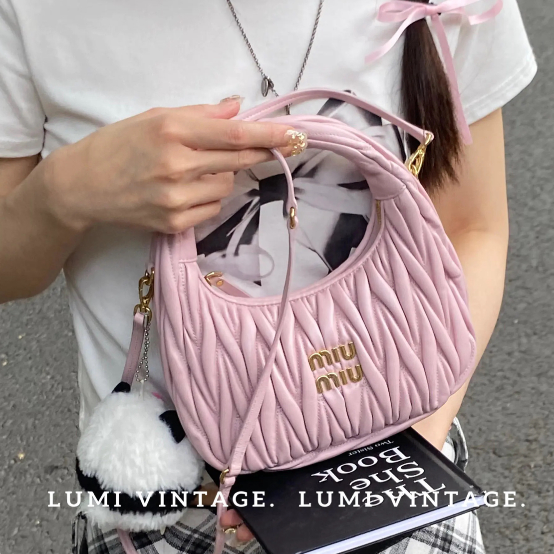 95新 MIU MIU/缪缪 雪衣粉色wander小号单肩包29139008