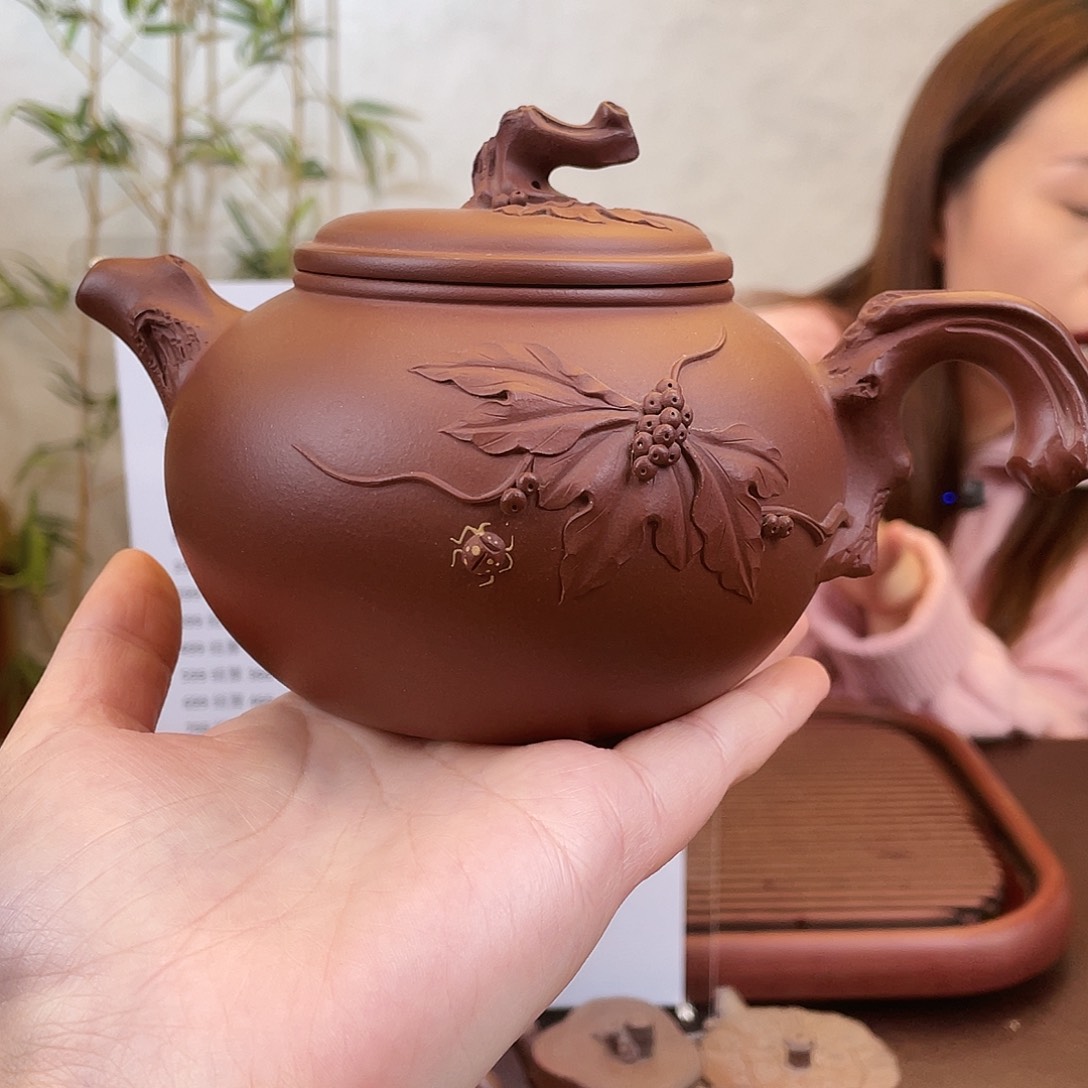 发***丝紫砂茶壶紫泥夏日贴花480cc 双12
