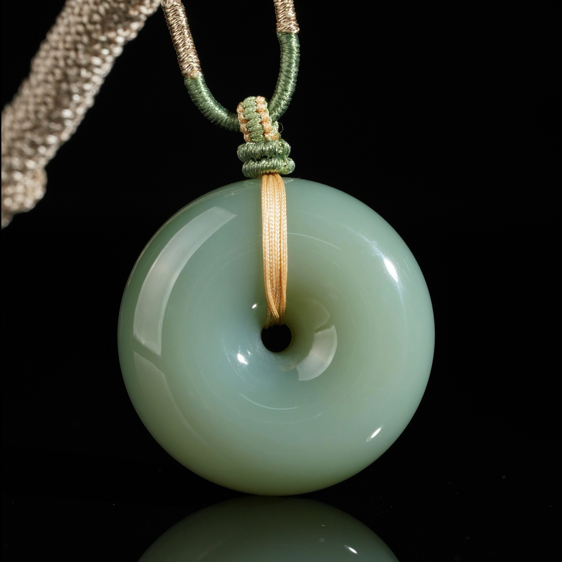 【鹿鸣】高品和田玉冰底粉青平安扣吊坠 30*12mm 含绳 LM09