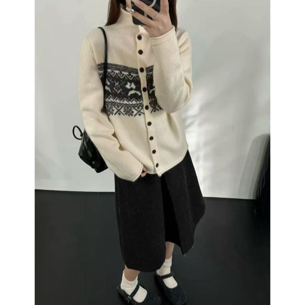 丽姐家~韩系提花米时尚休闲长袖加厚高领针织百搭上衣