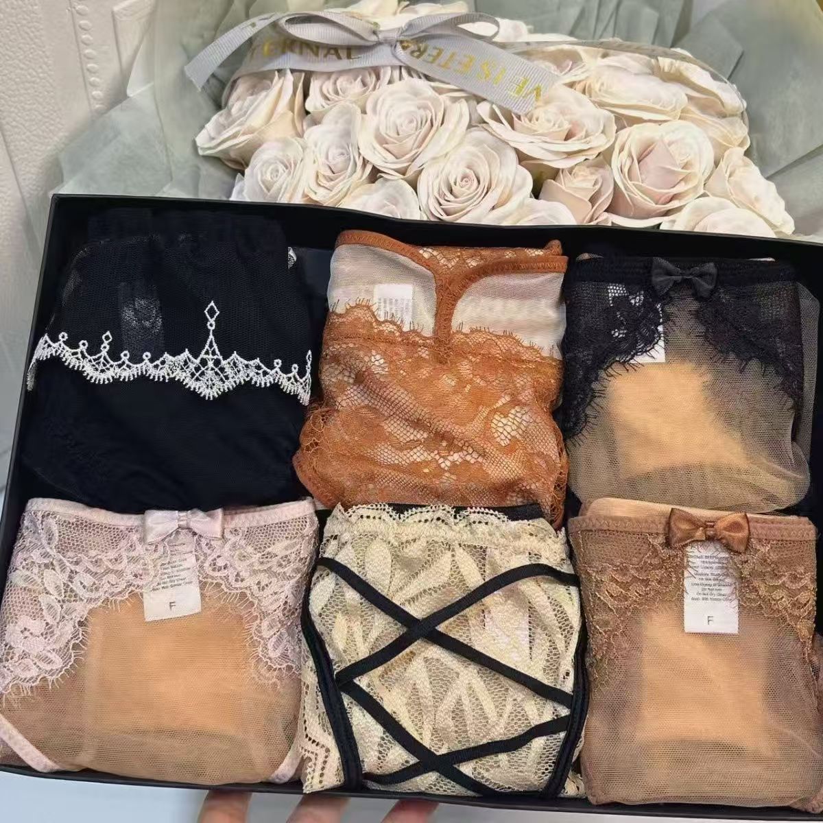 简约纯欲辣妹时尚蕾丝网纱性感透明女士三角内裤少女低腰日韩9502