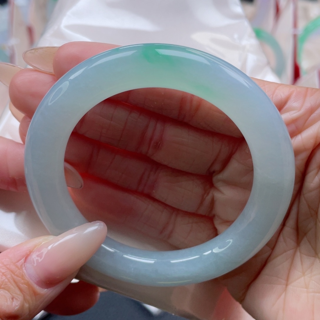 未镶嵌手镯翡翠53.7圈 甜心宝贝 胖圆条 细腻 48号