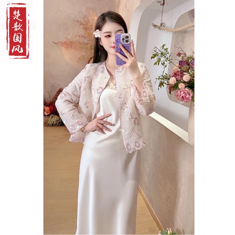 【嫣春】2025春夏新款国风外套女新中式宽松圆领纱面绣花薄款上衣女