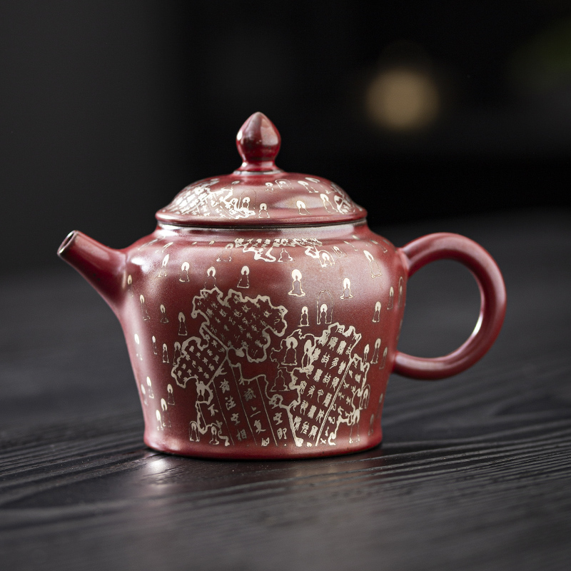 原矿老岩泥陶瓷敦煌经文将军壶家用正把茶壶功夫茶具茶壶176