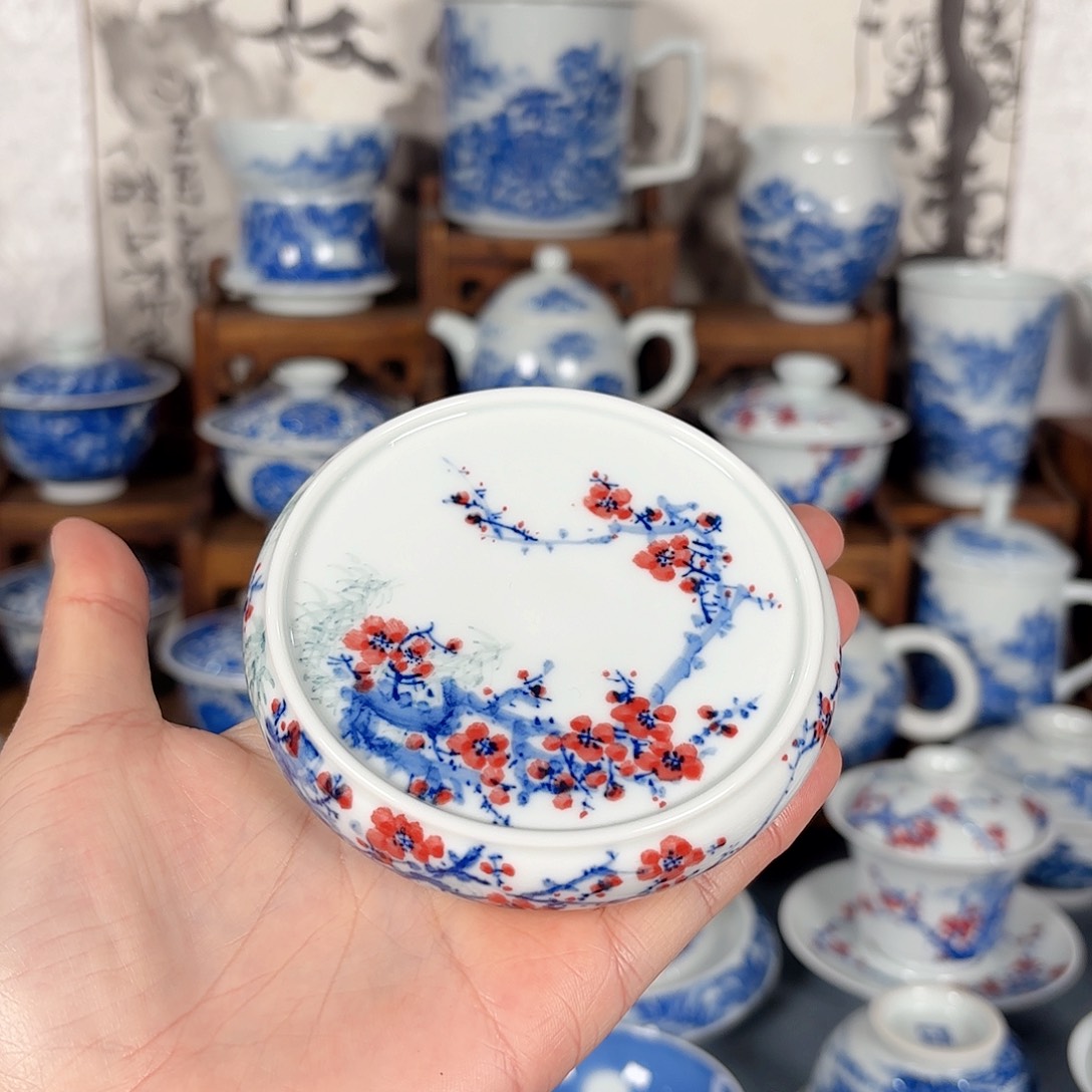 杯青花瓷器手绘作品盖置