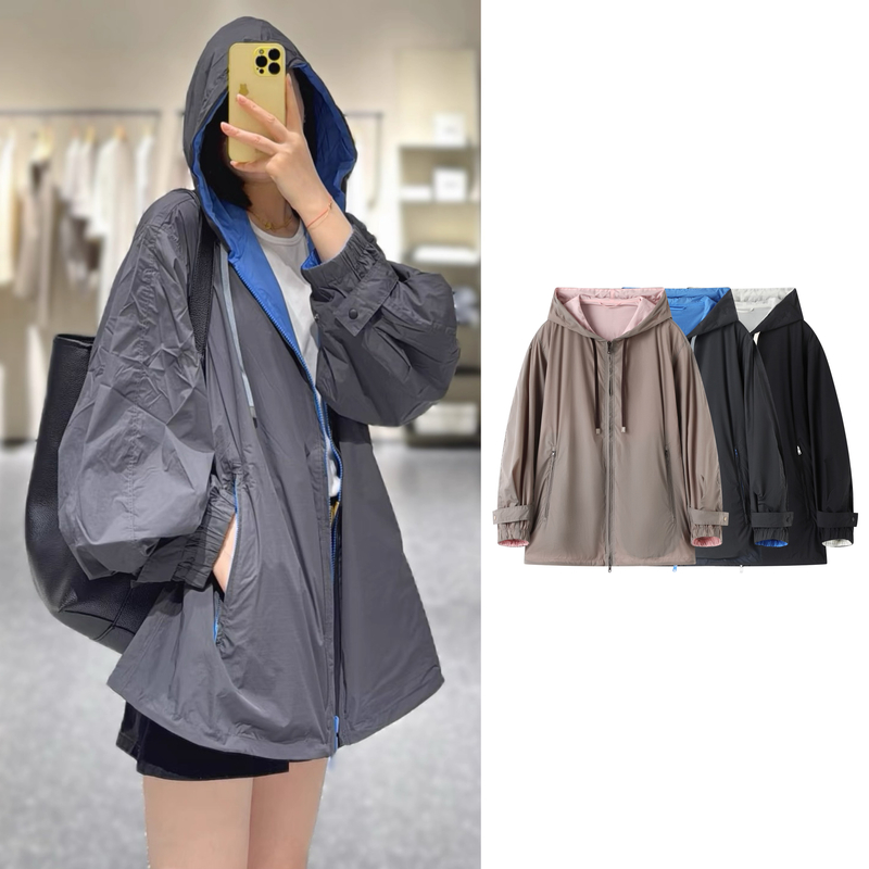 秋装新款宽松户外运动正反两面穿冲锋衣休闲连帽外套【8442】