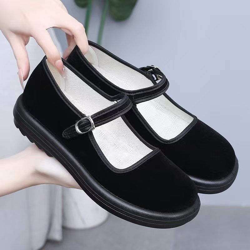 老北京布鞋女软底防滑工作鞋舒适不累脚黑色平底中老年妈妈鞋