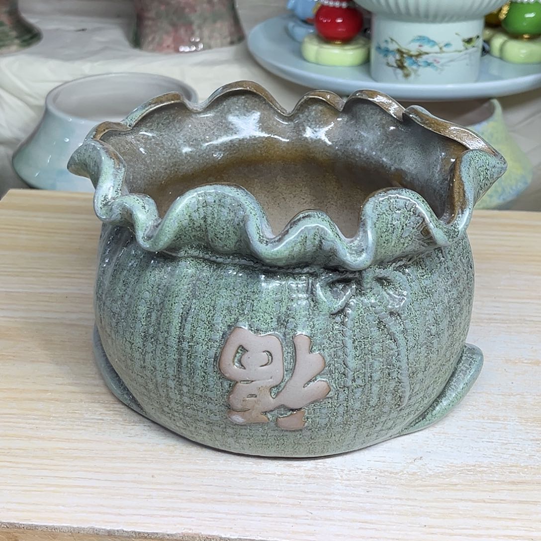 陶瓷绿植多肉微瑕花盆外口径：17*14*12