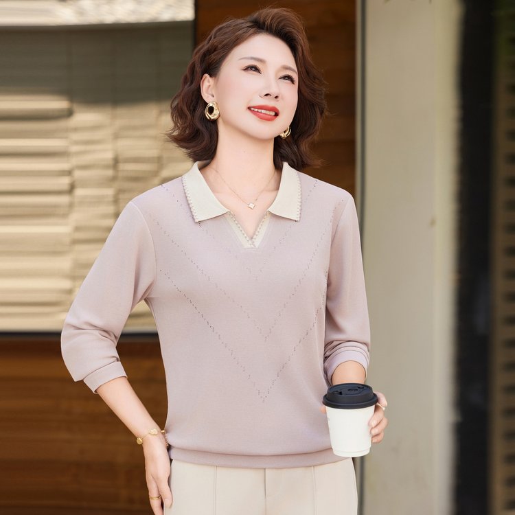 妈妈贵夫人秋装针织衫时尚打底小衫2025新款中老年女春秋装