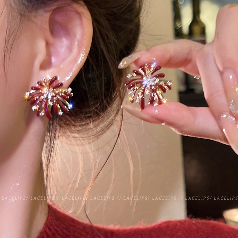 铜合金合成锆石耳饰 璀璨烟火~气质耳钉轻奢耳环高级感精致法式