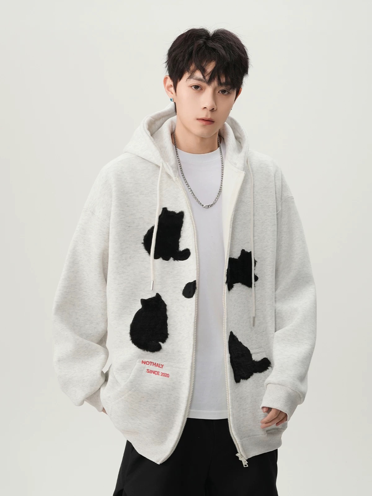 美式复古刺绣开衫情侣拉链卫衣外套KS58