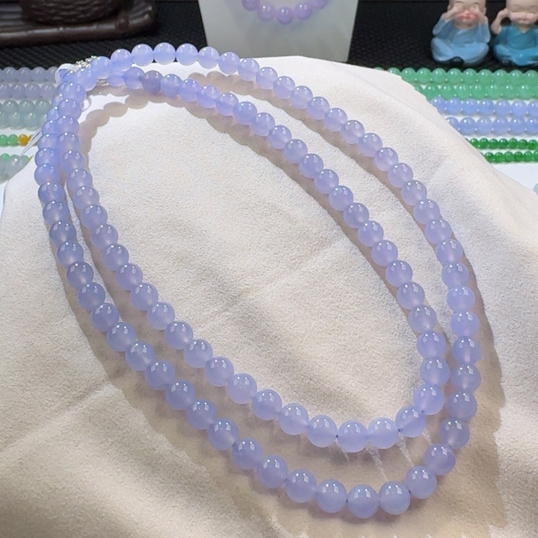 翡翠手链未镶嵌高冰红紫长串6.6mm