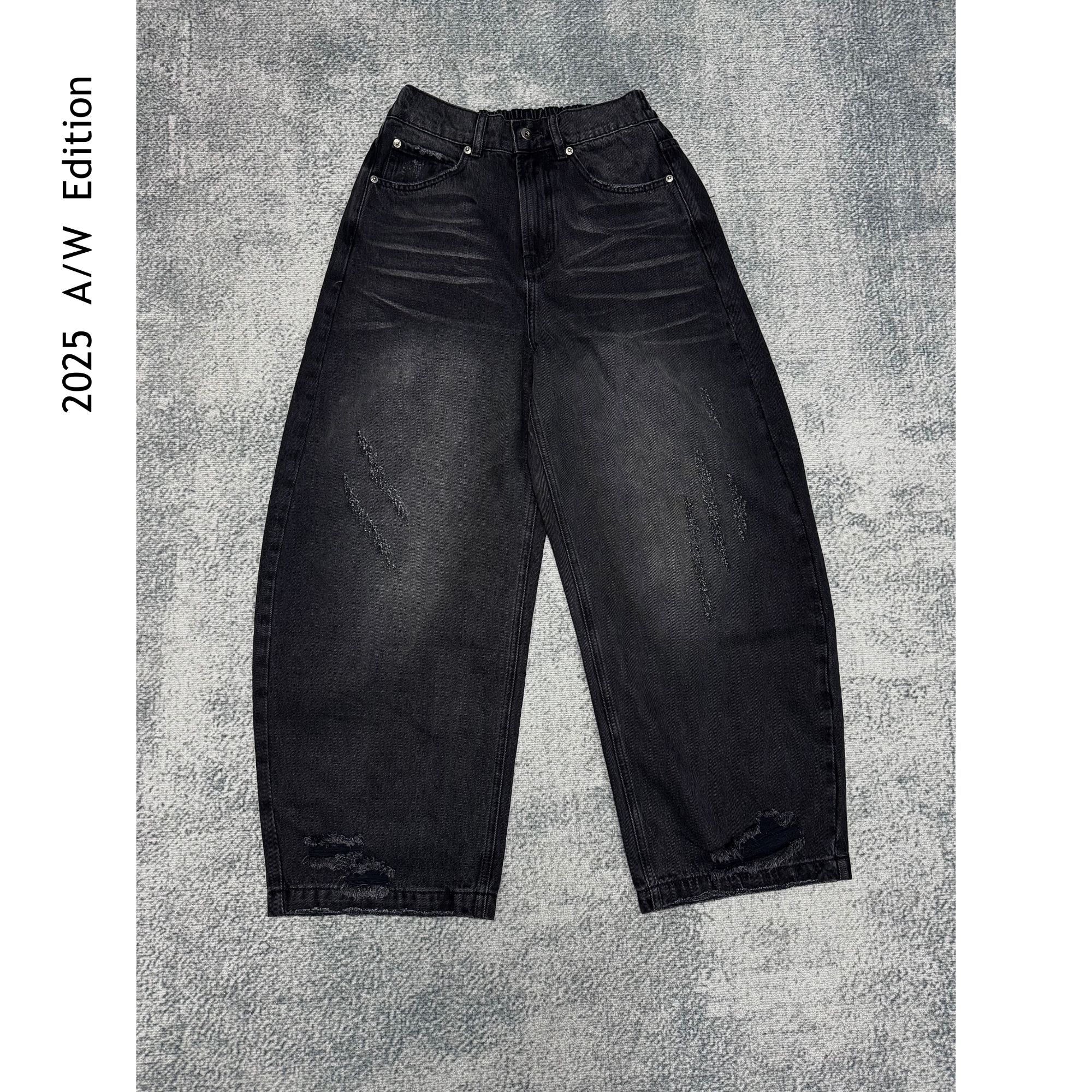 ARUI 2025 A/W 欧货美式100棉重磅复古水洗弯刀抓破茧型男牛仔裤