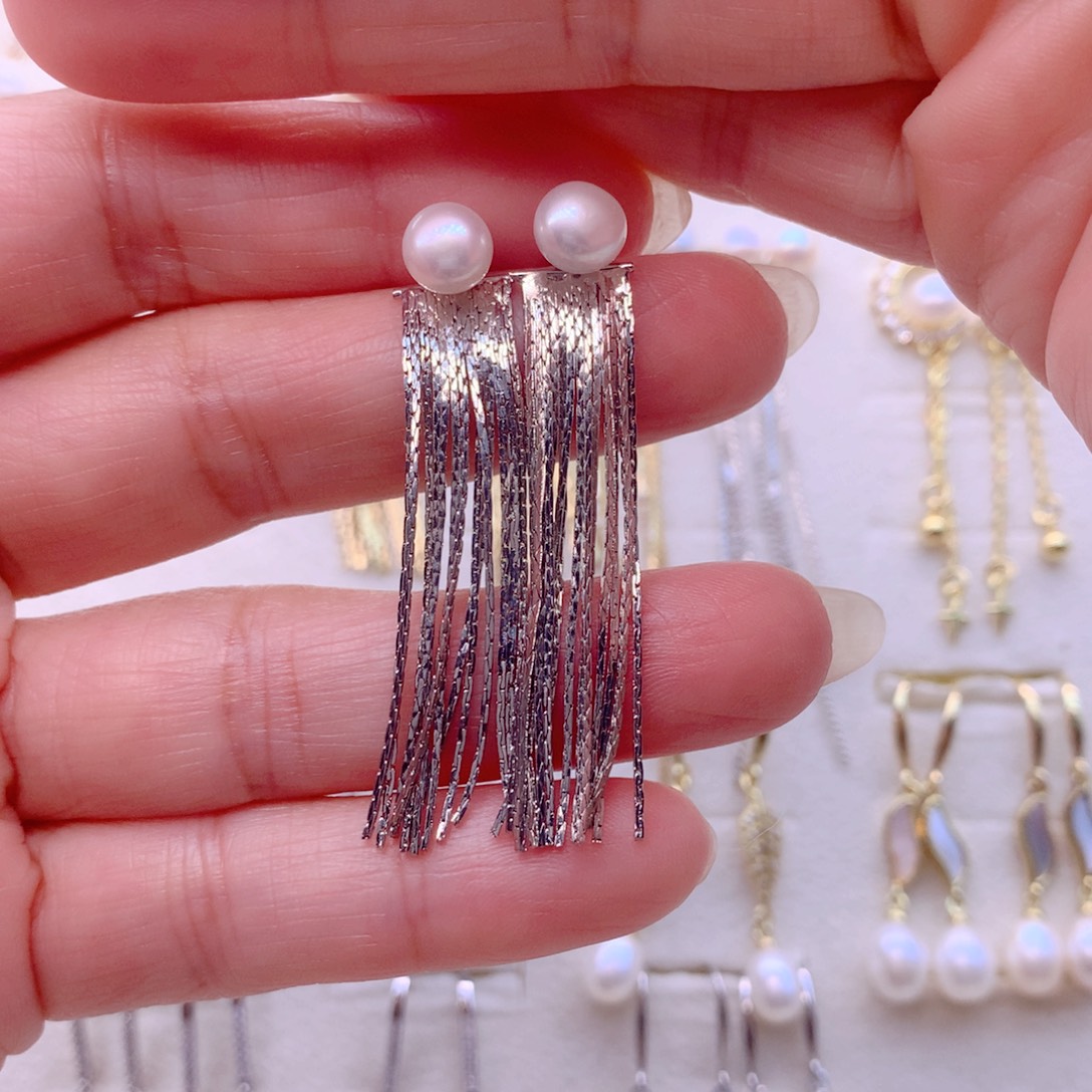 合金淡水珍珠耳饰