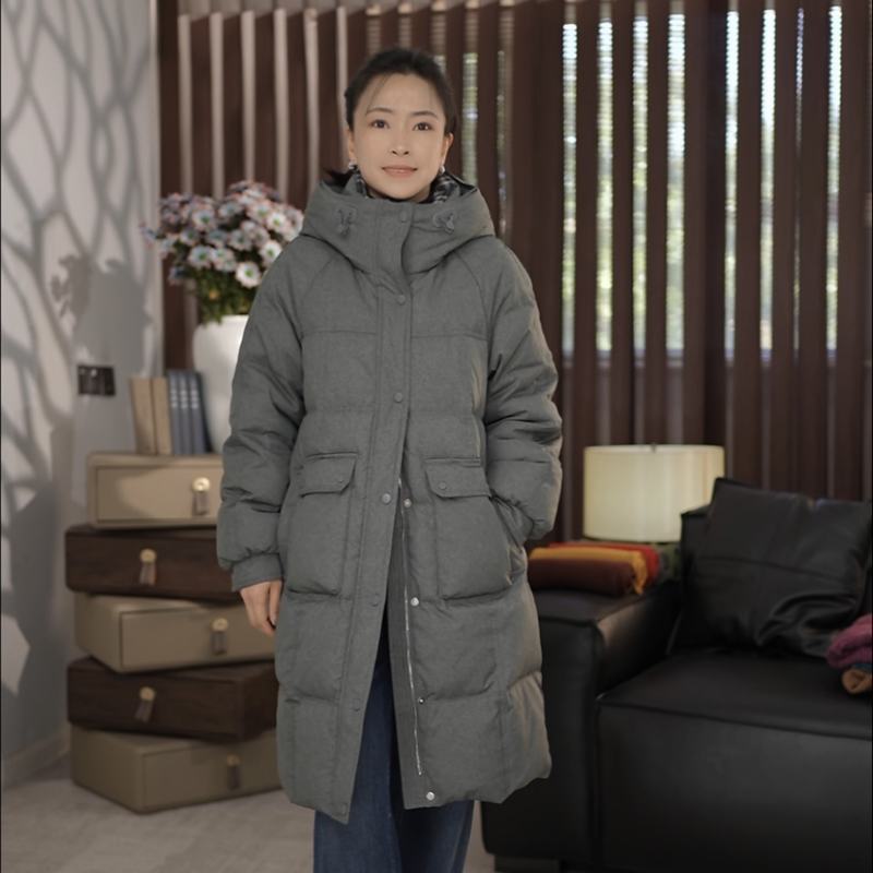 热气球*安心绒~90白鸭绒中长款连帽羽绒服小个子厚外套XJ69104461