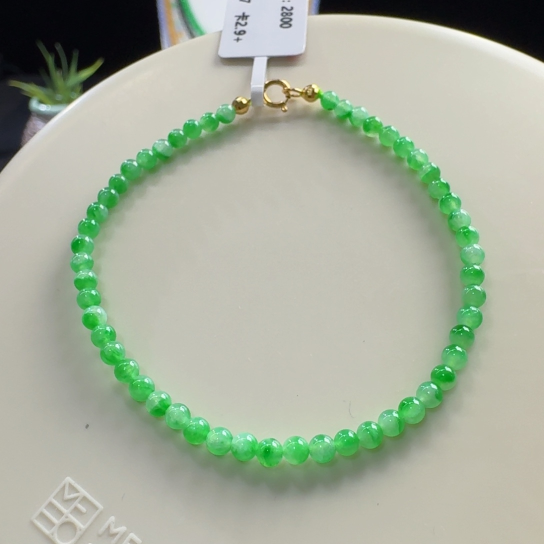 翡翠未镶嵌手链冰飘艳阳绿花小米珠2.9mm