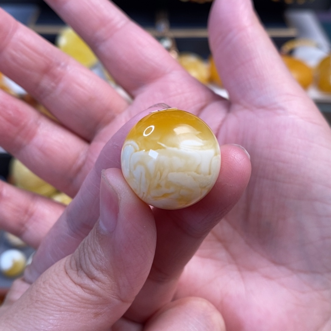 未镶嵌蜜蜡裸石金瓷白溶洞妖花圆珠21.3