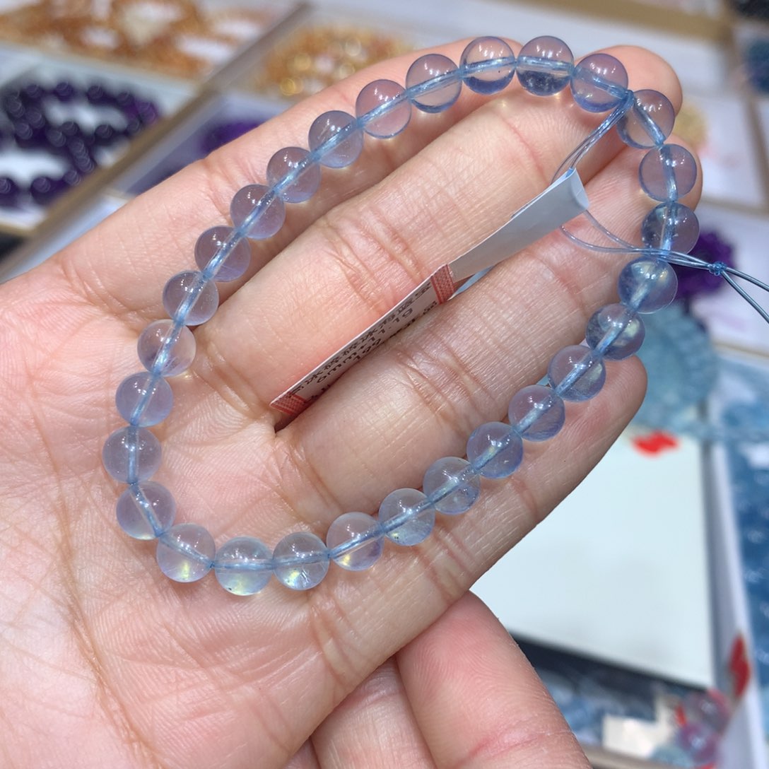 海蓝宝石手链未镶嵌碎碎冰海蓝宝6mm+