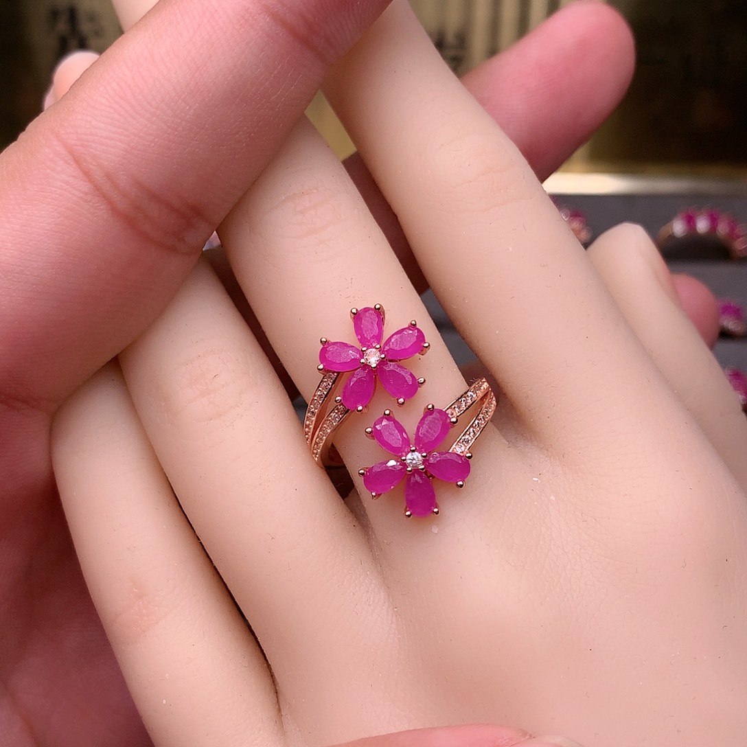 红宝石戒指银S925镶嵌