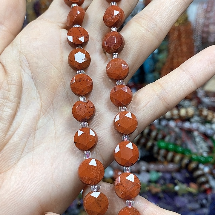 玛瑙/玉髓未镶嵌珠宝半成品天然红石切面卡10mm