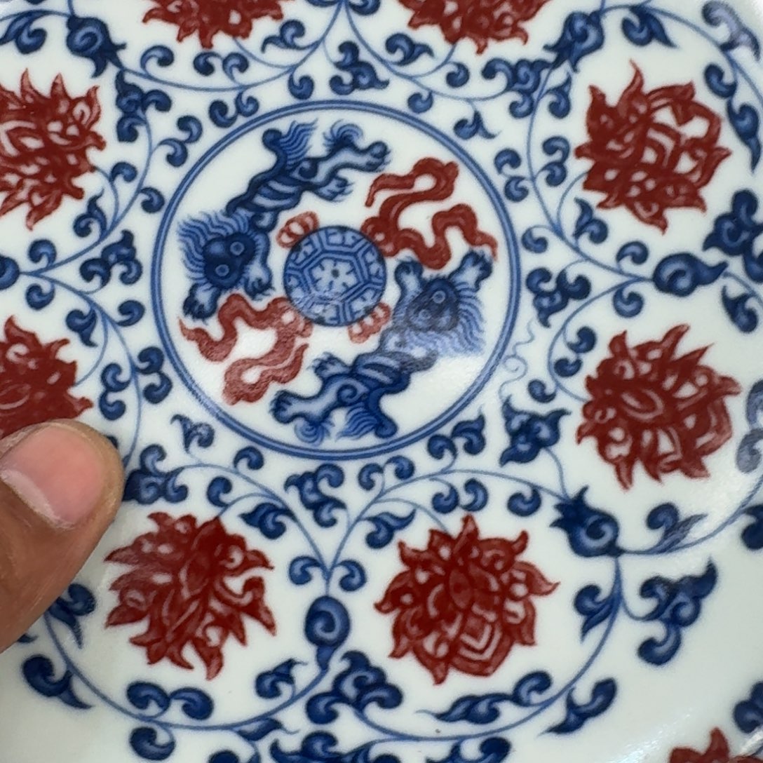 摆件釉里红缠枝莲大壶承17.5