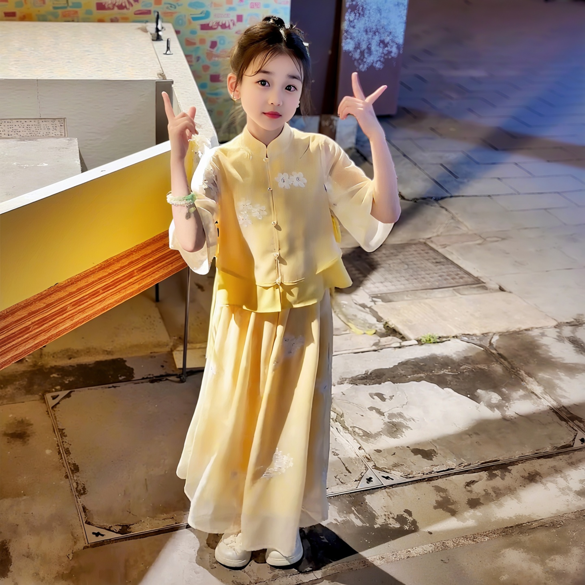 女童新中式套装夏季2025新款儿童汉服大童童装夏装薄款国风两件套