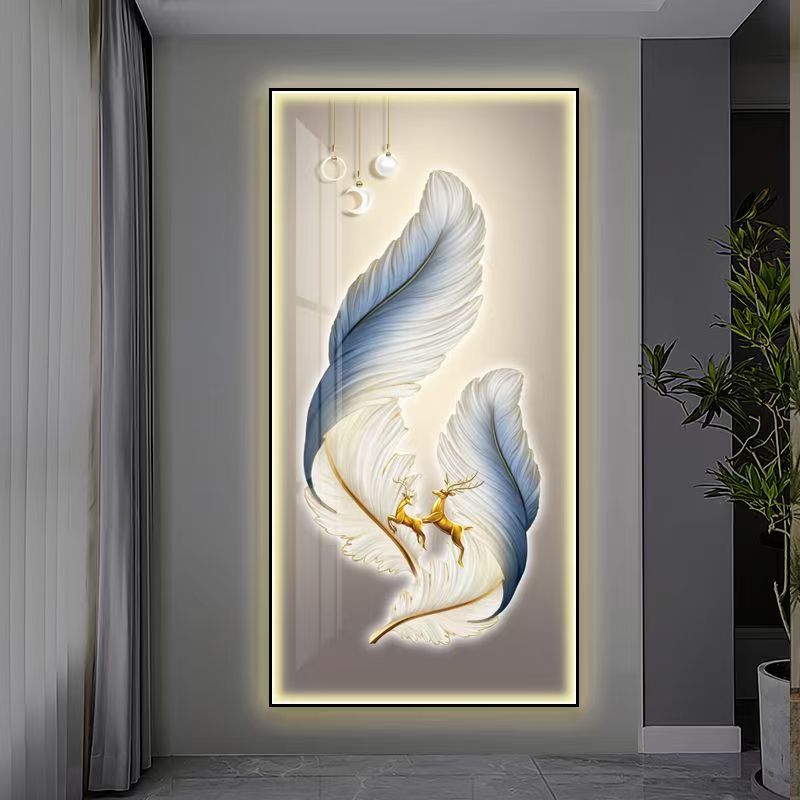 简约轻奢羽毛入户玄关装饰画走廊过道壁画高级大气