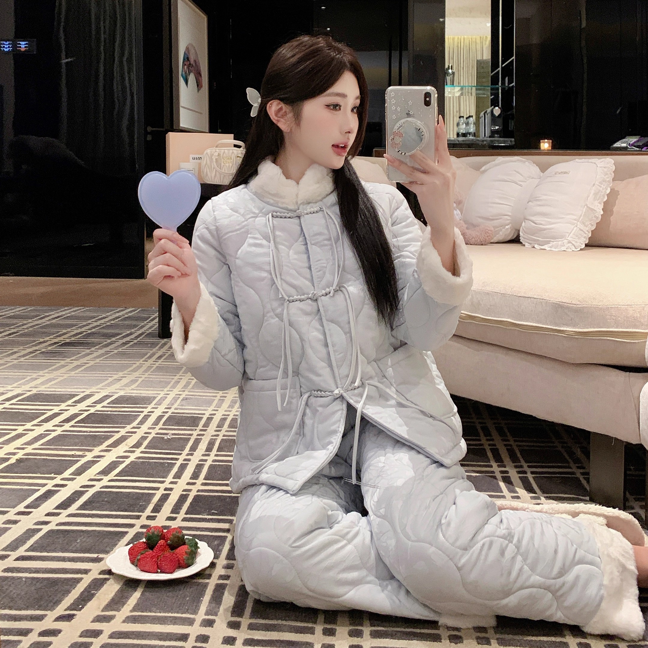 睡衣女款爆款冬季2025新款中式三层加绒加厚国风珊瑚绒外穿家居服