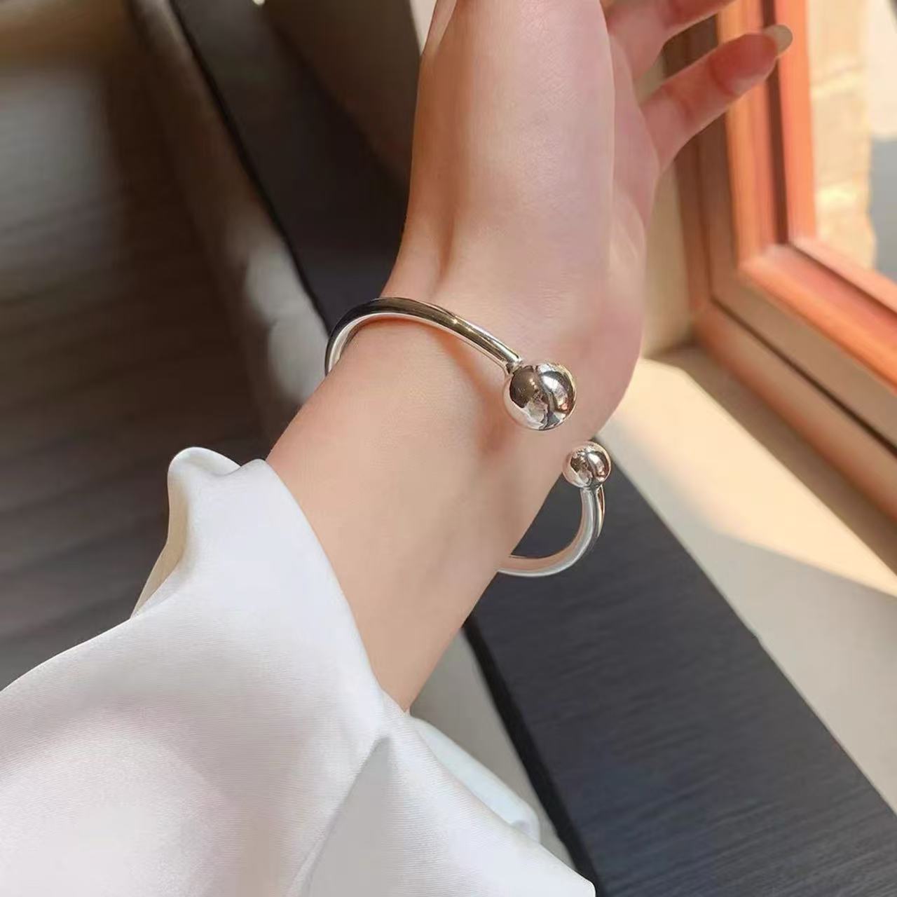 足银手镯 【艾比银】（36克左右）足银999.9有求必应光面手镯闺蜜手镯