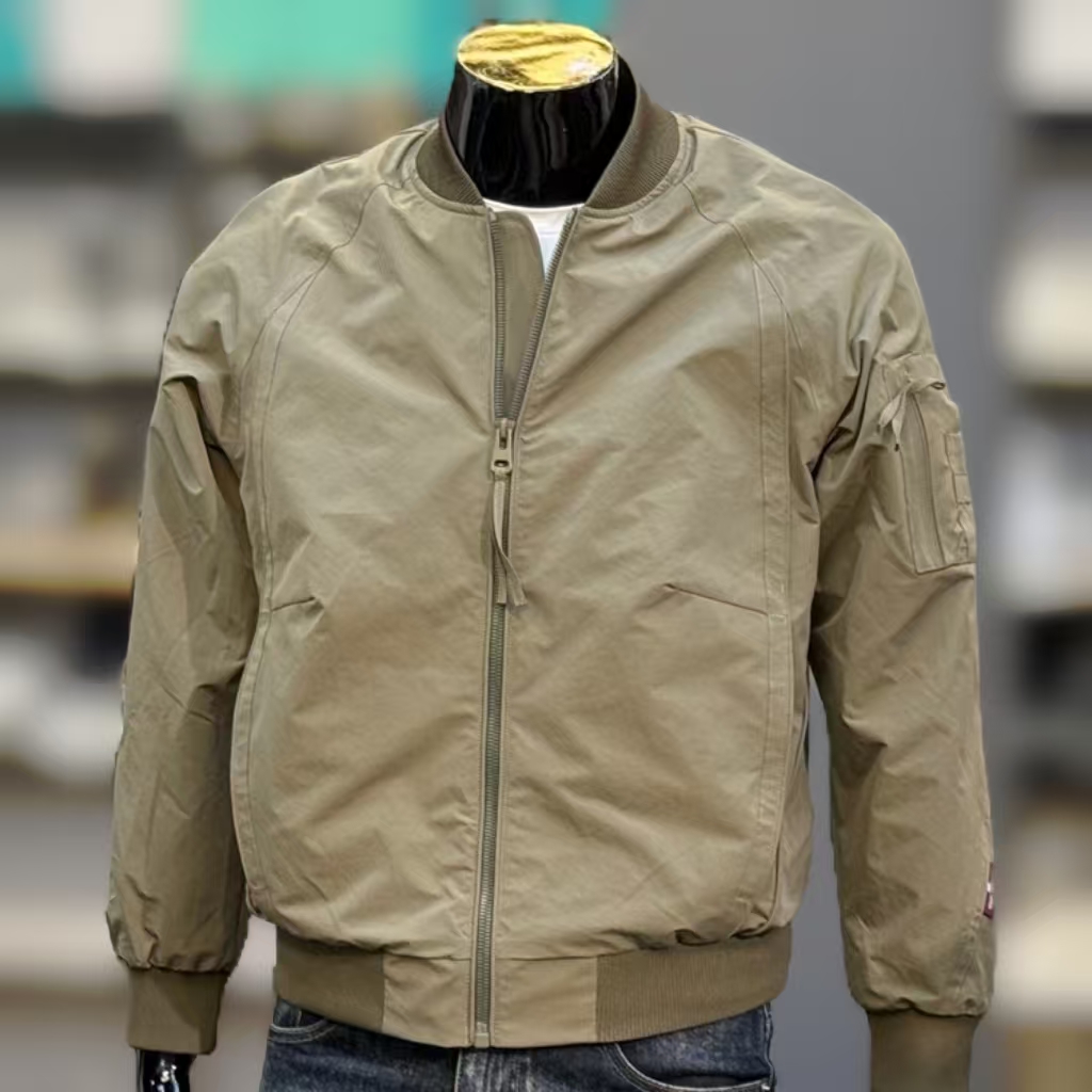 春季新款棒球领外套春装夹克飞行服阔版男士休闲工装咖啡色上衣男