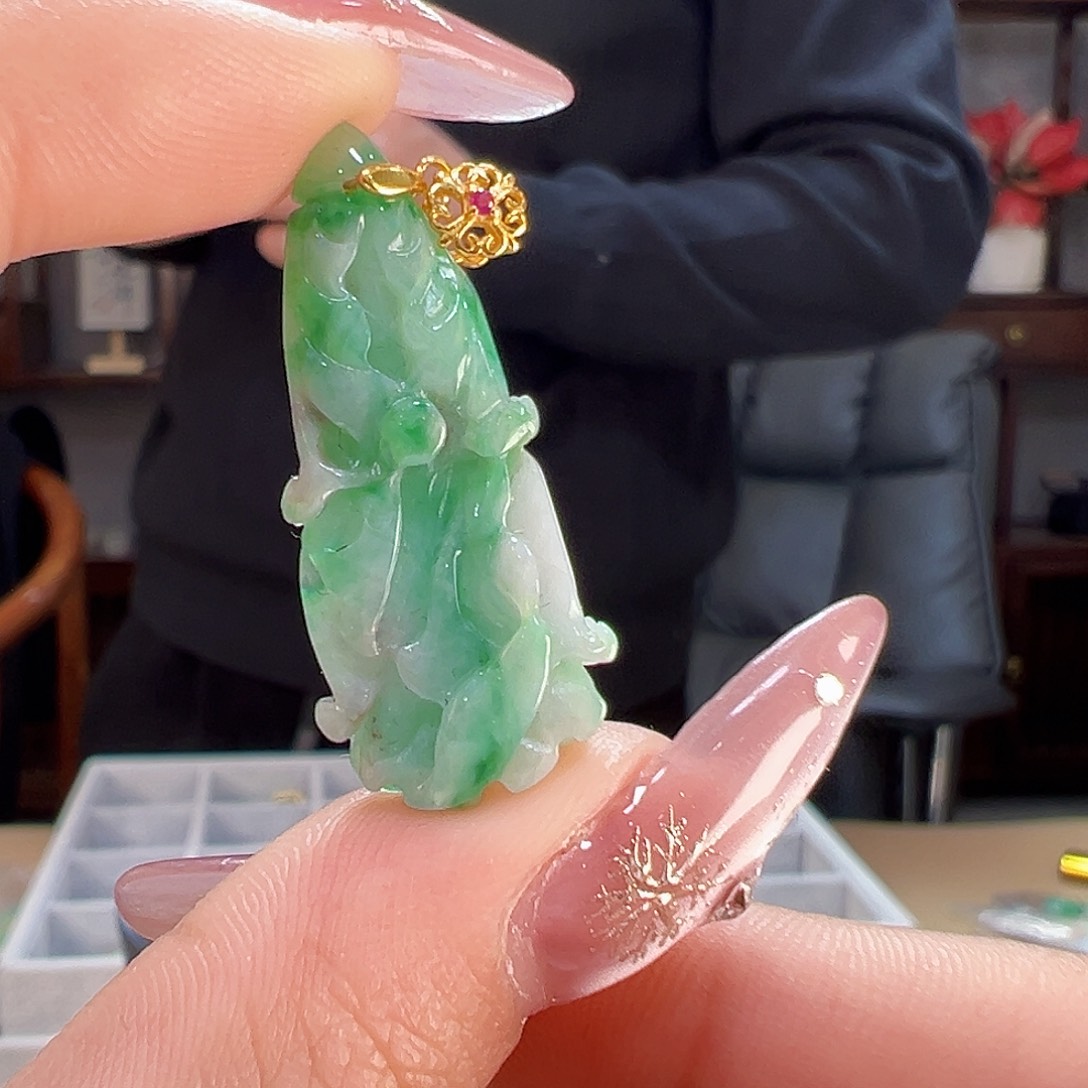 翡翠颈饰银S925镶嵌吊坠12