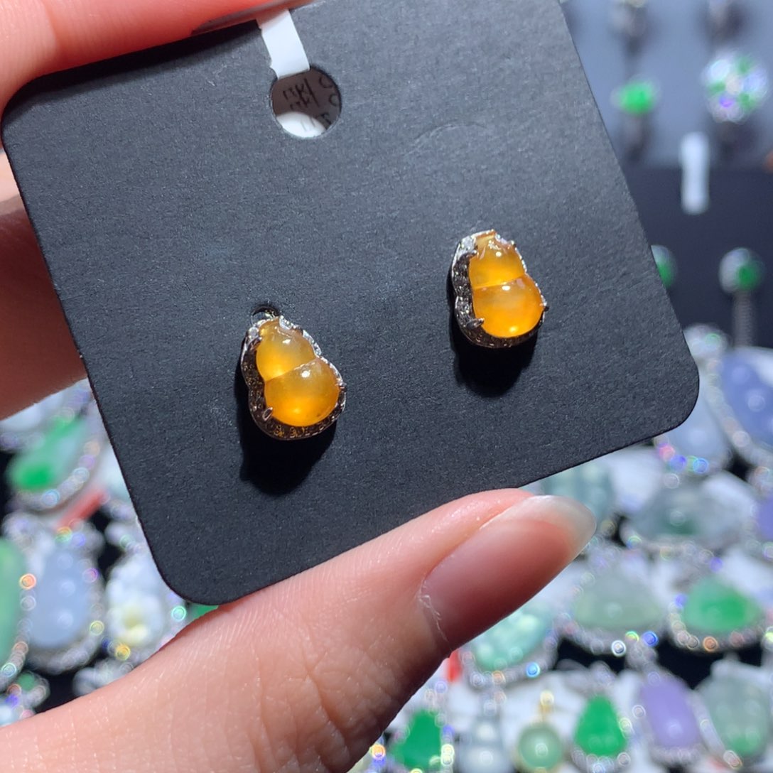 翡翠耳饰银S925镶嵌天然翡翠